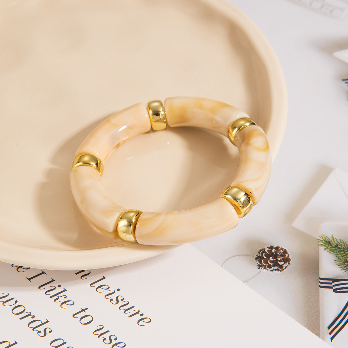 Wholesale Acrylic Elbow Bracelet Curved Bamboo Tube Multi-Color